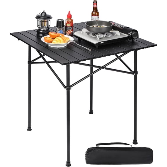 RedSwing Roll Up Camping Tables that Fold Up Lightweight, Portable Folding Metal Camping Tables for Outdoors Grill BBQ Picnic Beach, 28x28inchs