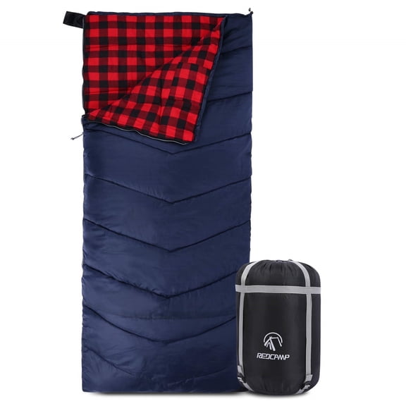 RedSwing Cotton Flannel Sleeping Bag, Cold Weather Envelope Style for Adults, 2 lb Fill, Camping and Backpacking