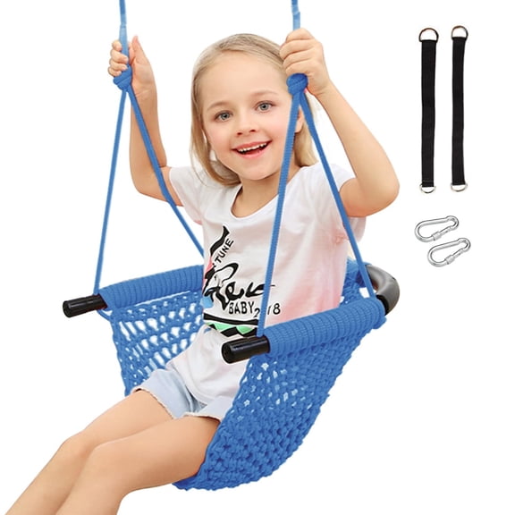 RedSwing Toddler Swing Seat for Kids with Heavy-Duty Adjustable Ropes, Hand-Knitting Secure Children Swing Set for Indoor Porch, Outdoor Playground, Backyard, Tree, Blue