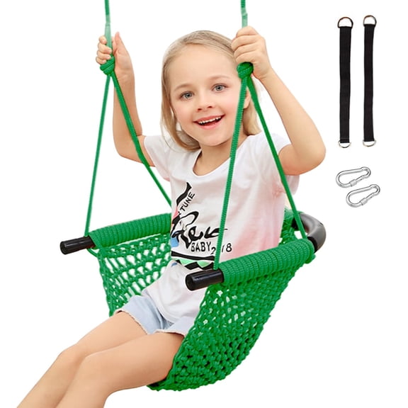 RedSwing Toddler Swing Seat for Kids with Heavy-Duty Adjustable Ropes, Hand-Knitting Secure Children Swing Set for Indoor Porch, Outdoor Playground, Backyard, Tree, Green