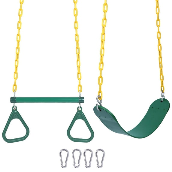 RedSwing Trapeze Swing Bar Rings and Swing Seat for Kids,Heavy Duty Safe Playground Swings Set Replacement for Children's Indoor and Outdoor Play, 330 Pounds Capacity, Green
