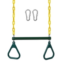 RedSwing Trapeze Swing Bar with Triangular Gymnastic Rings, Kids Swingset Heavy Duty Coated Chains with Carabiners, Outdoor Swing Play Playground Accessories, Green and Yellow