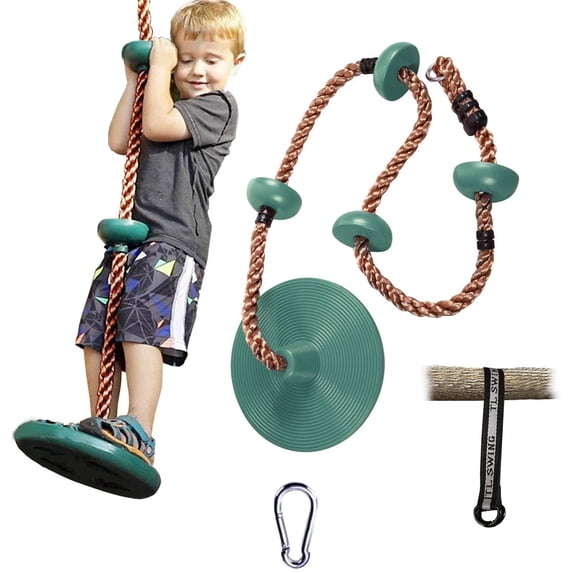Redsamp green climbing rope swing for trees, 330 lb capacity, anti-slip disc seat for kids and adults
