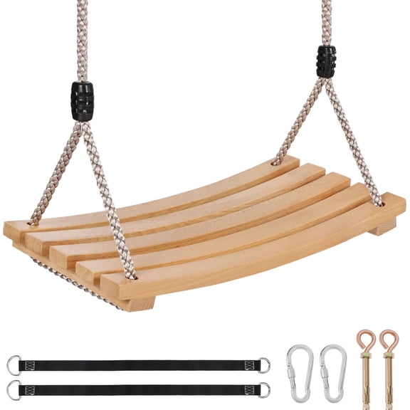 RedSwing Wood Tree Swing Seat Curved Beech Wooden Swing for Adult 500lbs Capacity Adjustable Rope Large Size for Indoor Outdoor Garden