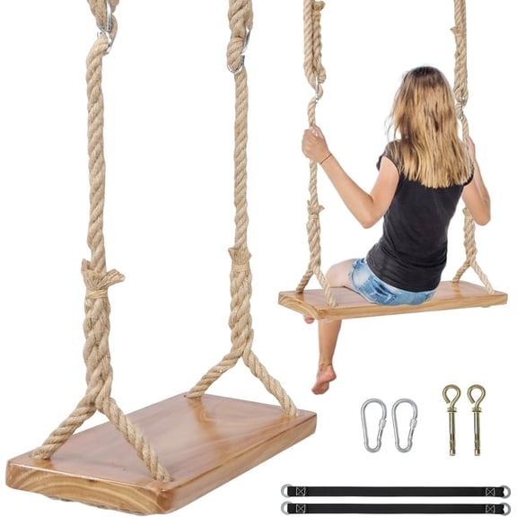 RedSwing Wooden Swing for Tree, 24"x 8"x 1.2" Tree Hanging Swings Set for Adult, 500lbs Load Capacity, Adjustable Rope Tree for Indoor, Outdoor, Garden,Yard,Backyard
