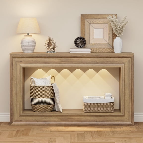 REDAYFUR 55"Console Table with Storage Shelf for Entryway, Foyer, Hallway, Living Room, Fluted Entryway Console Table,Yellow