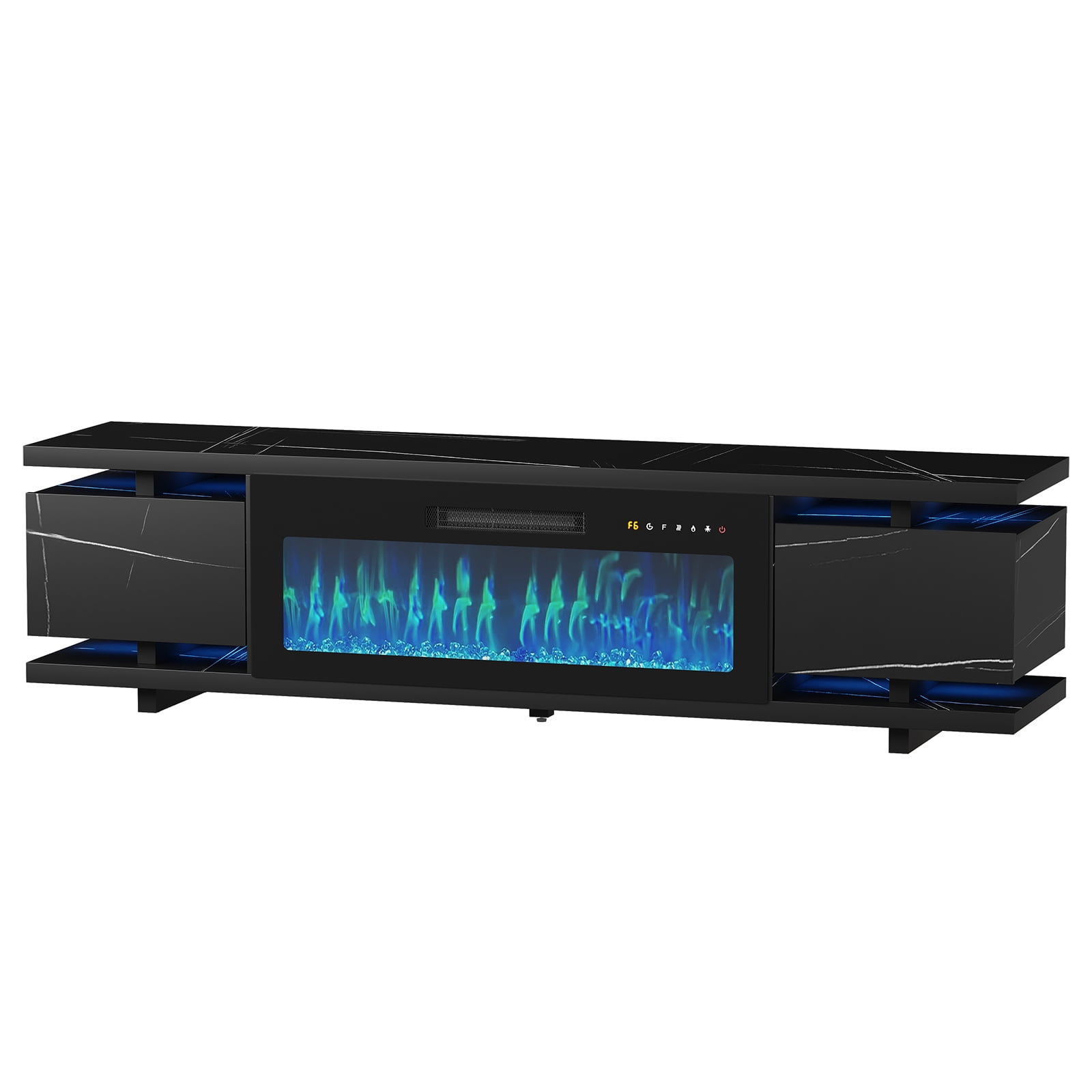 Redayfur 69" TV Stands with Electric Fireplace for TVs up to 80",Remote Control and LED Lights,Black