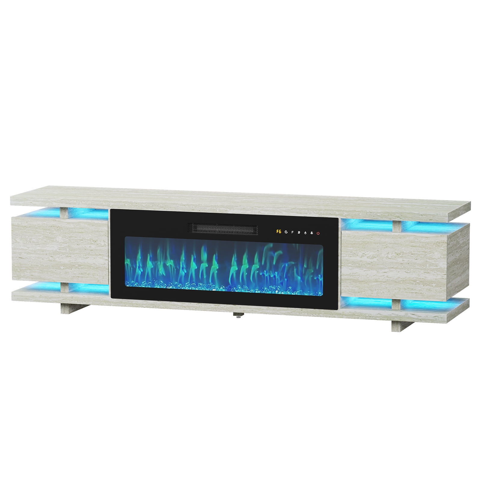 Redayfur 69" TV Stands with Electric Fireplace for TVs up to 80",Remote Control and LED Lights,Travertine