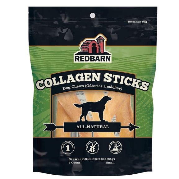 Redbarn Pet Products All-Natural Small 6" Beef Collagen Sticks for Dogs - Long Lasting Low-Odor Alternative to Traditional Rawhide & Bully Sticks - Supports Healthy Joints, Skin, & Coat - 5 Pack