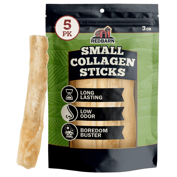 Redbarn Pet Products All-Natural Small Beef Collagen Sticks for Dogs - Long Lasting Low-Odor Alternative to Traditional Rawhide & Bully Sticks - Supports Healthy Joints, Skin, & Coat - 5 Pack