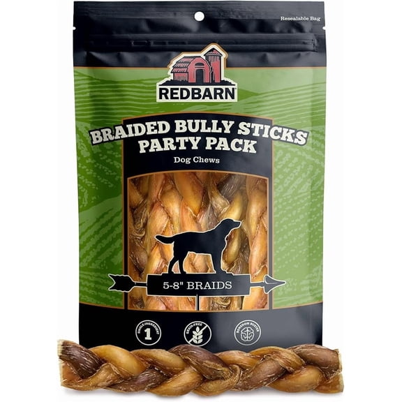 Redbarn All Natural 5"-8” Braided Bully Sticks for Dogs - 100% Beef Single Ingredient - 8 oz Bag