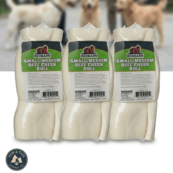 Redbarn All-Natural SM/MD Beef Cheek Rolls for Dogs Grain-Free Chew Treat 3ct