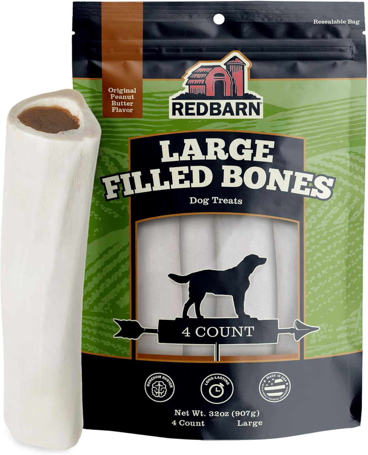 Redbarn Large Filled Dog Bones, Peanut Butter Flavor Long Lasting