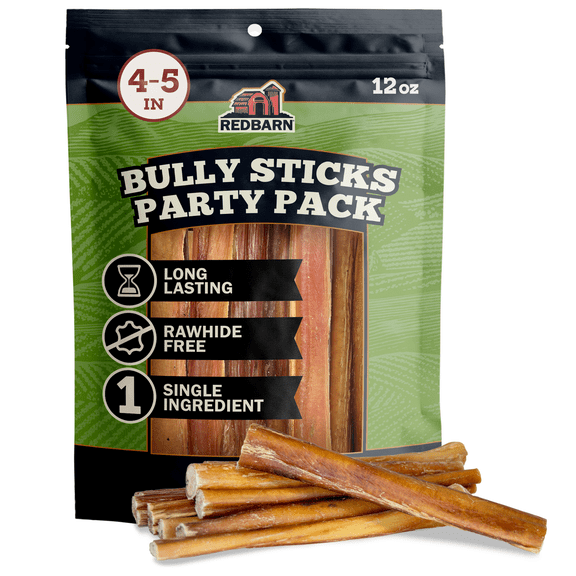 Redbarn All Natural 4"-5” Bully Sticks for Small & Medium Dogs - Healthy Long Lasting Chews Variety Party Pack - 100% Beef Single Ingredient Low Odor Rawhide Free Dental Treats - 12oz Bag