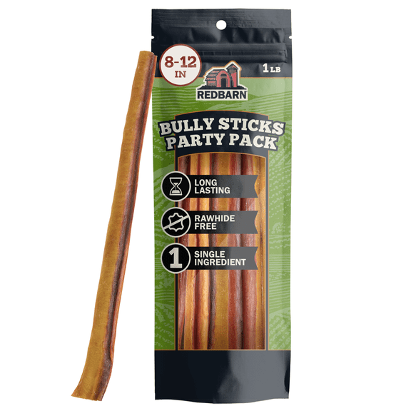 Redbarn All Natural 8"-12” Bully Sticks for Medium & Large Dogs - Healthy Long Lasting Chews Variety Party Pack - 100% Beef Single Ingredient Low Odor Rawhide Free Dental Treats - 1 lb. Bag