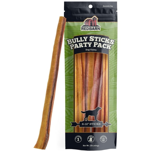 Redbarn All Natural 8"-12” Bully Sticks for Medium & Large Dogs - Healthy Long Lasting Chews Variety Party Pack - 100% Beef Single Ingredient Low Odor Rawhide Free Dental Treats - 1 lb. Bag