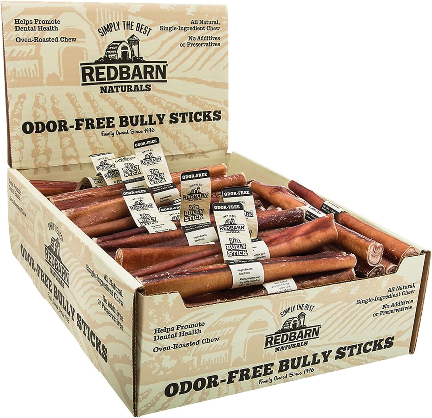 Redbarn Odor Free 7" Bully Sticks for Dogs (35-Count)