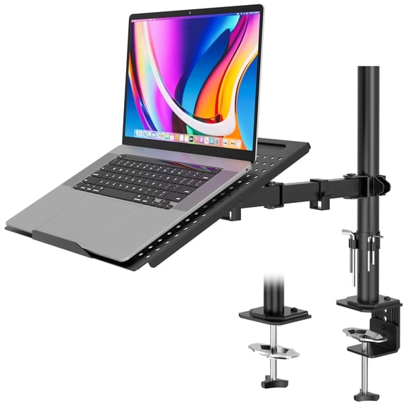Redbat Laptop Arm for Desk, Fully Adjustable Monitor Arm with Vented Tray for 13" to 32" LCD Screens and Notebook up to 17", Holds up to 22lbs, VESA 75/100 Compatible, Dual Mounting Options