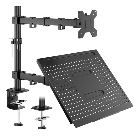 Laptop Mount and Monitor Arm, 2-in-1 Adjustable Laptop Tray for Desk for 13" to 32" LCD Screens and Notebook up to 16", Holds up to 22lbs, VESA 75/100mm, Dual Monitor Mount