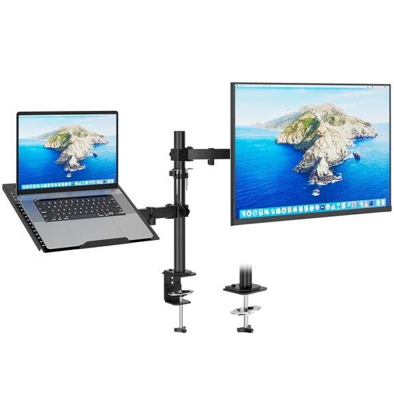 Redbat Monitor and Laptop Mount Stand, Fully Adjustable Monitor Arm with Vented Tray for 13" to 32" LCD Screens and Notebook up to 16", Holds up to 22lbs, VESA Compatible, Dual Mounting Options