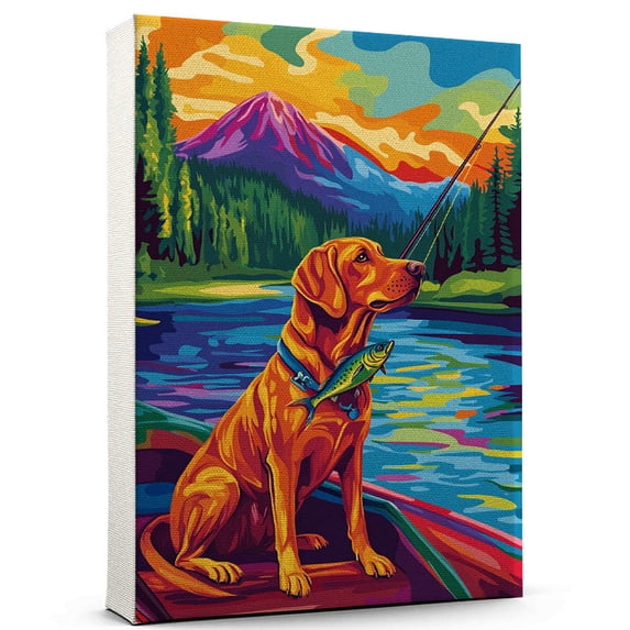Redbone Coonhound Dog Stretched Canvas Size 8x12 Fishing Canvas – Cute Redbone Coonhound Canvas Wall Art of Puppy Playing Fishing, Perfect for Dog and Sports Fans
