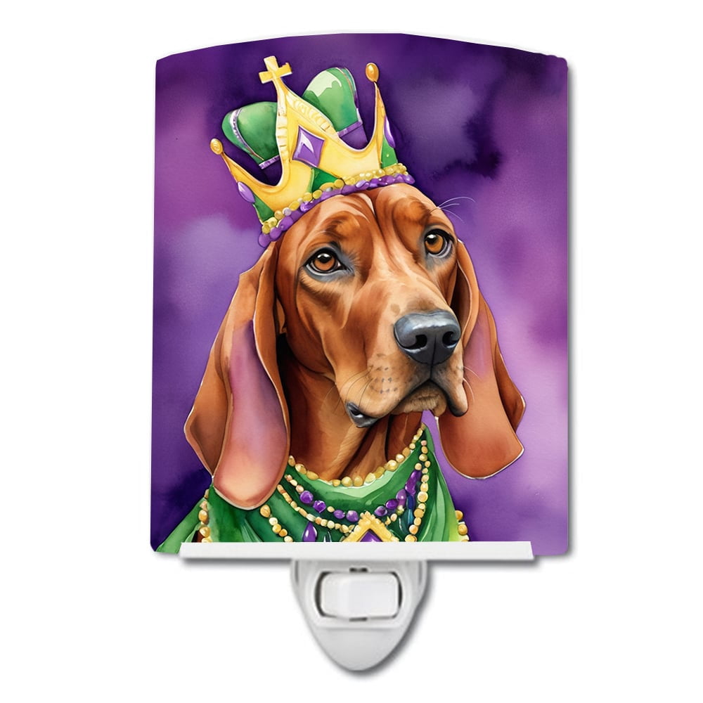 Redbone Coonhound King of Mardi Gras Ceramic Night Light 4 in x 6 in