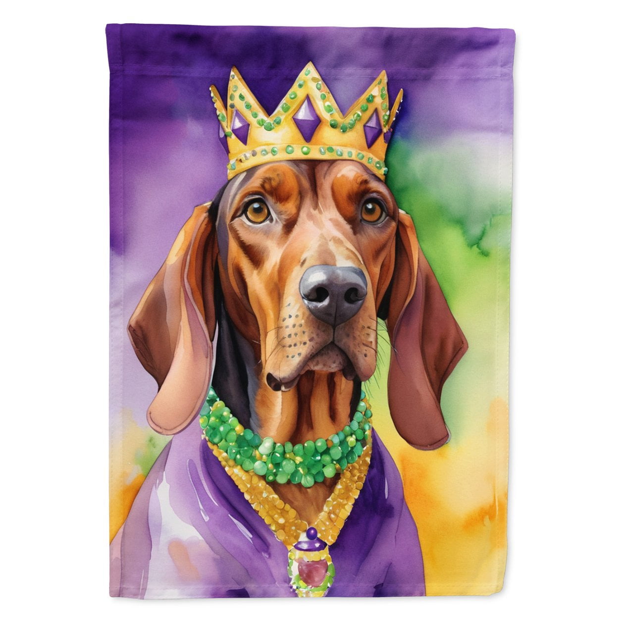 Redbone Coonhound King of Mardi Gras Garden Flag 11.25 in x 15.5 in