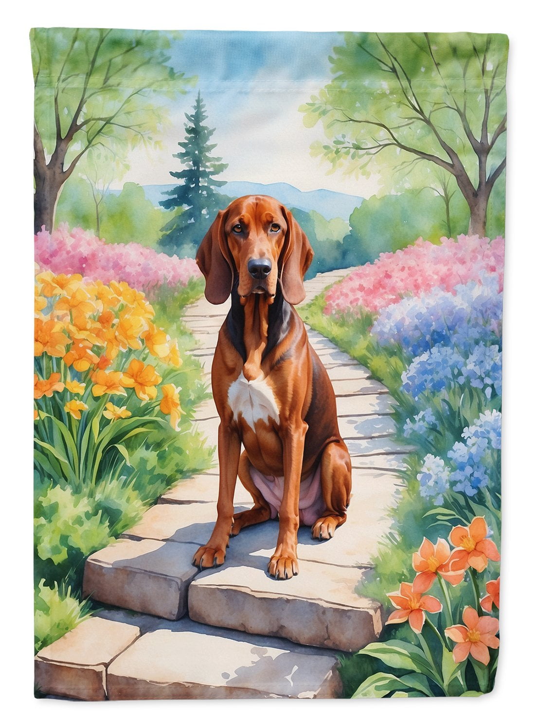 Redbone Coonhound Spring Path Garden Flag 11.25 in x 15.5 in