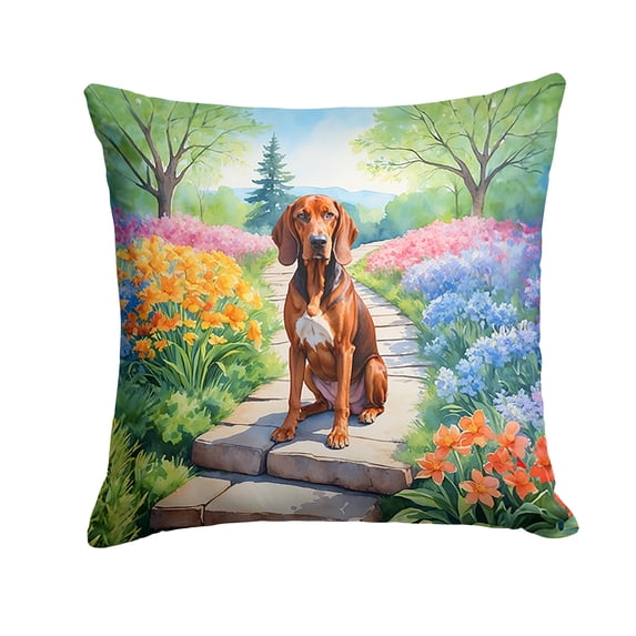 Redbone Coonhound Spring Path Throw Pillow 14 in x 14 in