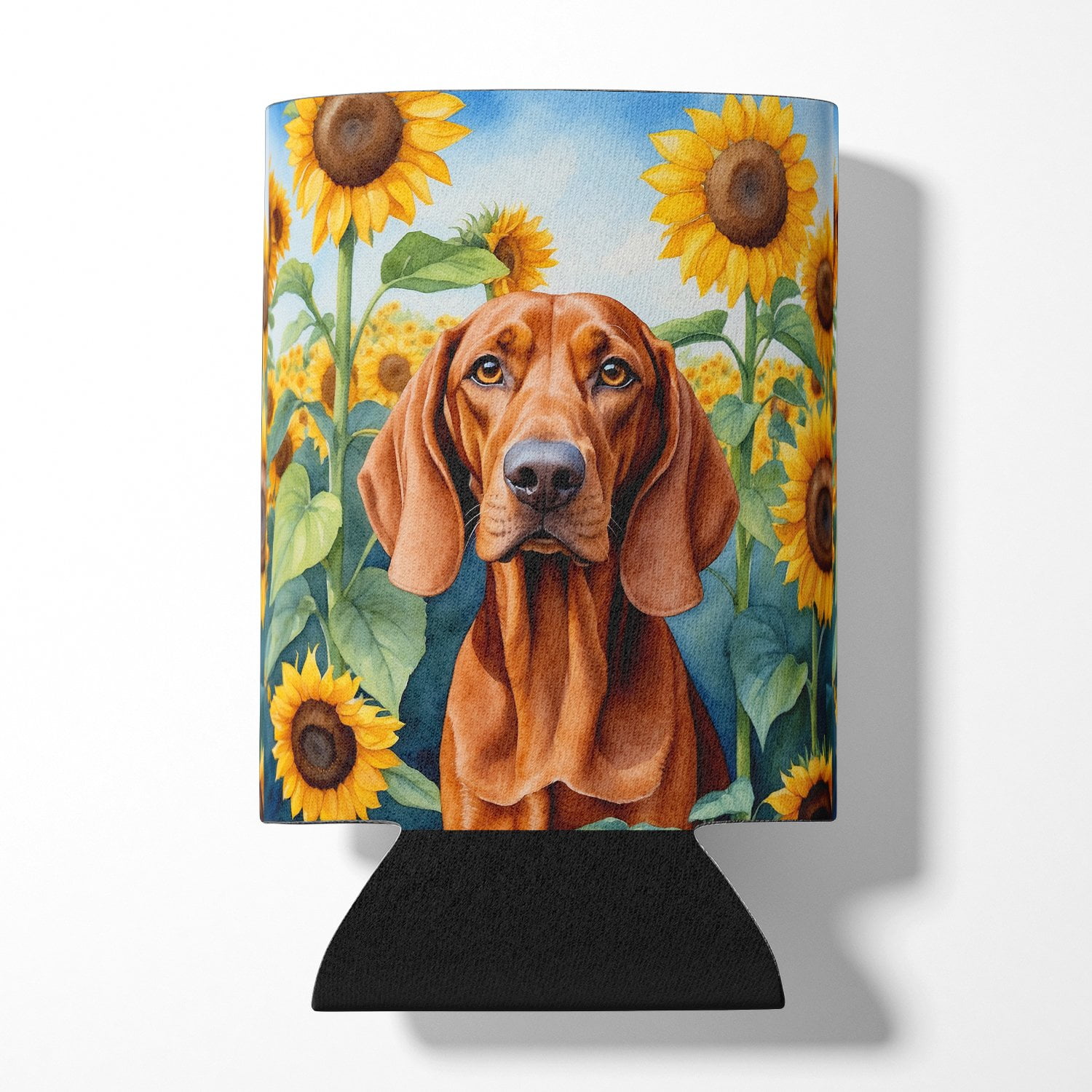 Redbone Coonhound in Sunflowers Can or Bottle Hugger 3 in x 5 in