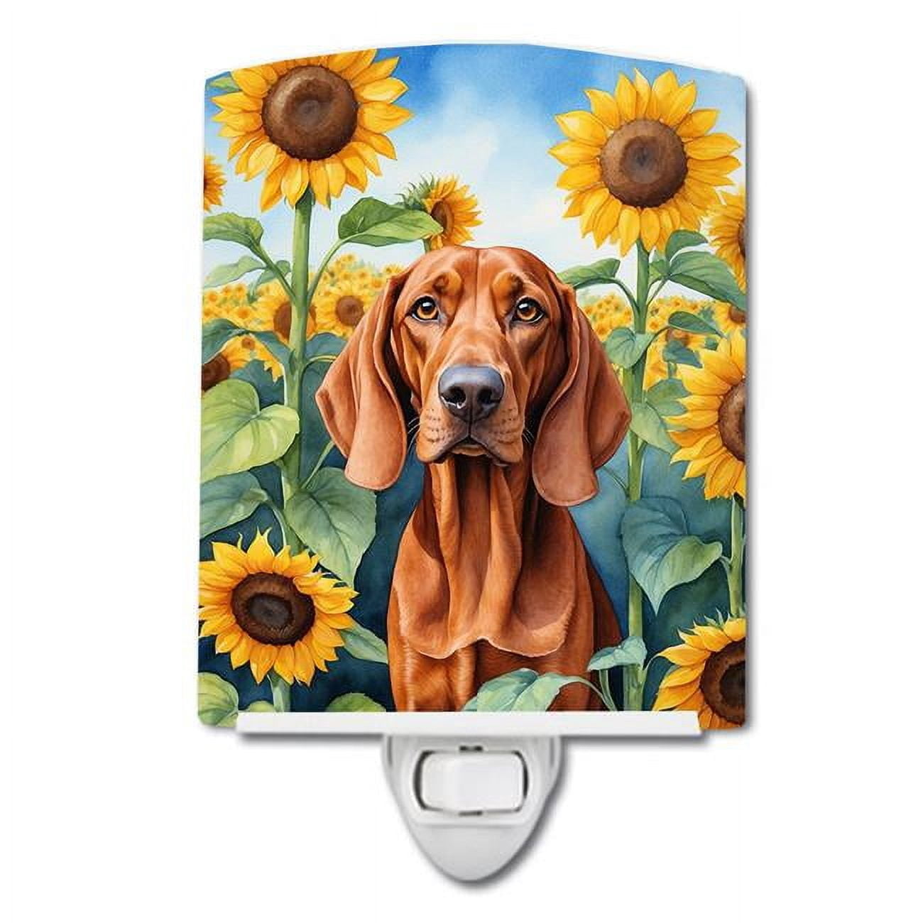 Redbone Coonhound in Sunflowers Ceramic Night Light 4 in x 6 in