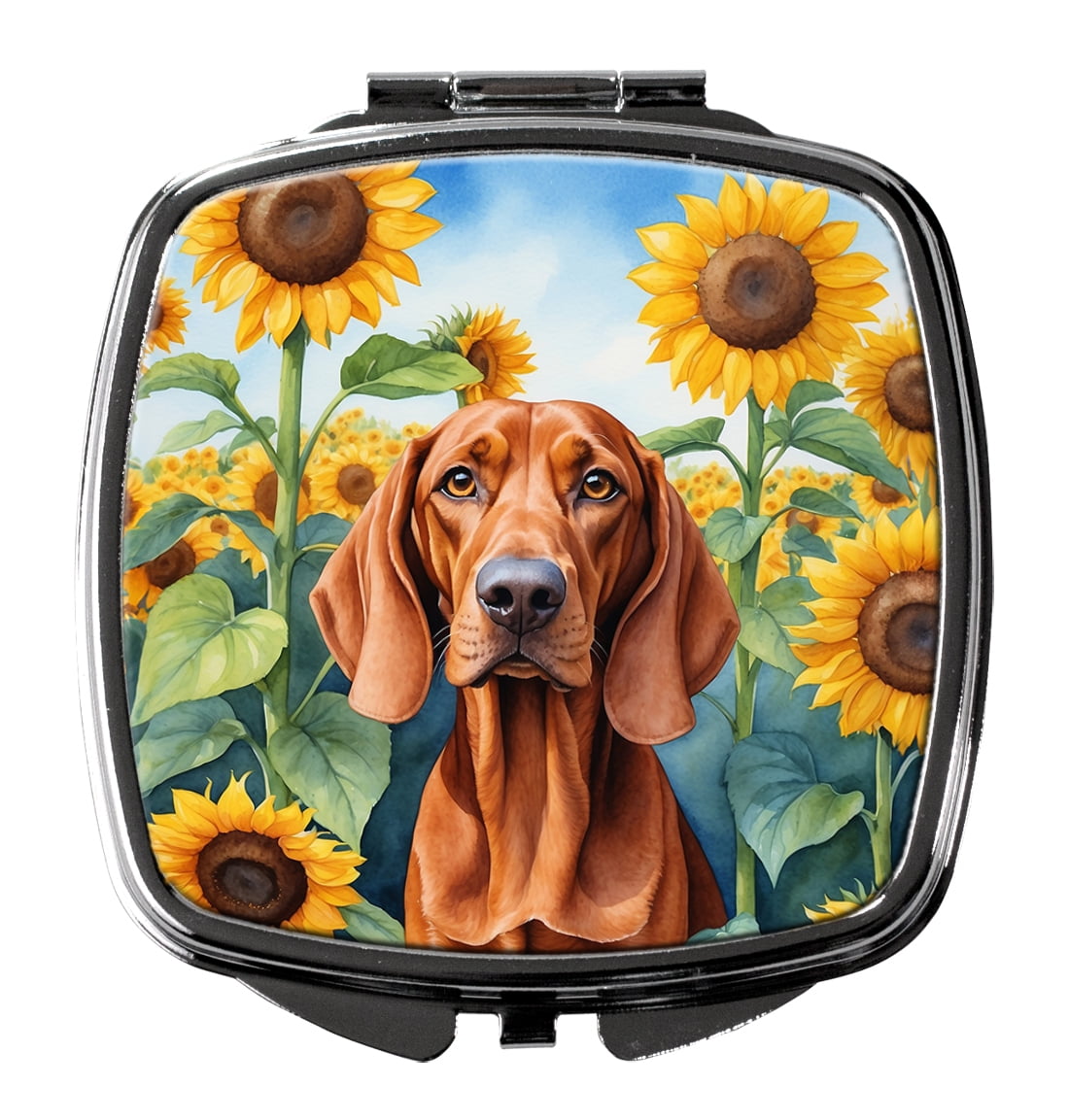 Redbone Coonhound in Sunflowers Compact Mirror 2.75 in x 3 in