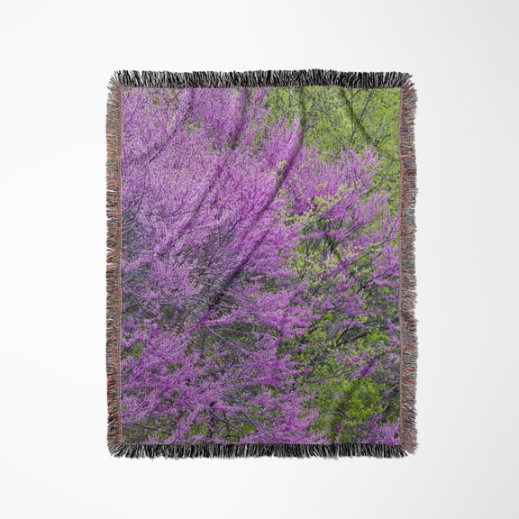 Redbud Trees In Full Spring Bloom Near Defiance Ohio - Us36 Cha0032 - Chuck Haney, Woven Blanket