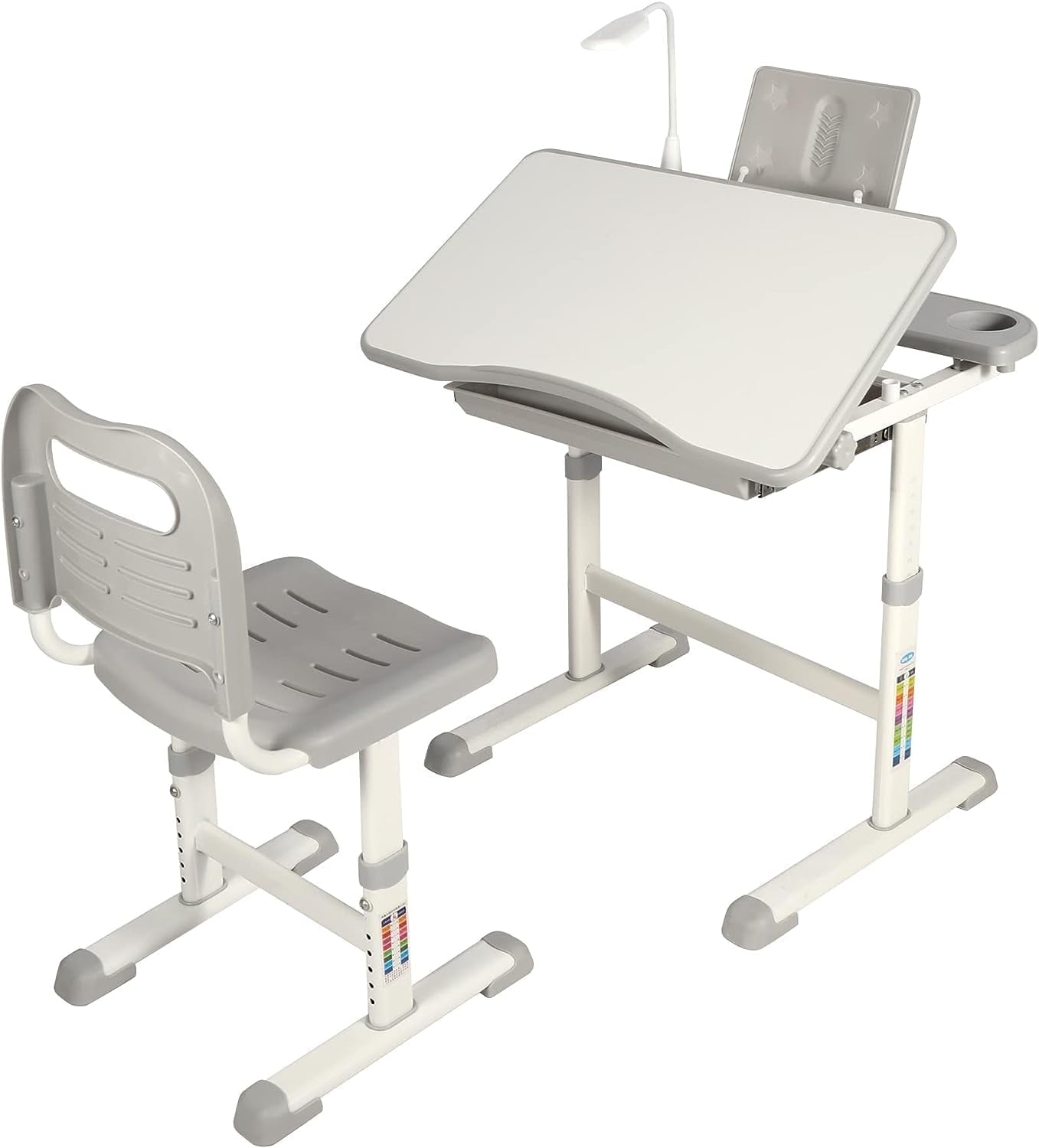 REDCAMP Kids Study Desk and Chair Set, Height Adjustable Children School Table Chair with Storage Drawer, Led Light, Bookstand, Cup Holder, Bithday Gift for 3-15 Years Boy and Girl