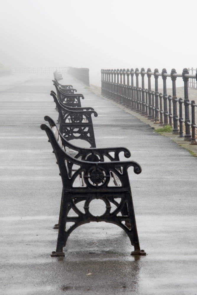 Redcar North Yorkshire England Row Of Benches Overlooking The Beach And Sea Canvas Art - John Short Design Pics (11 x 17)