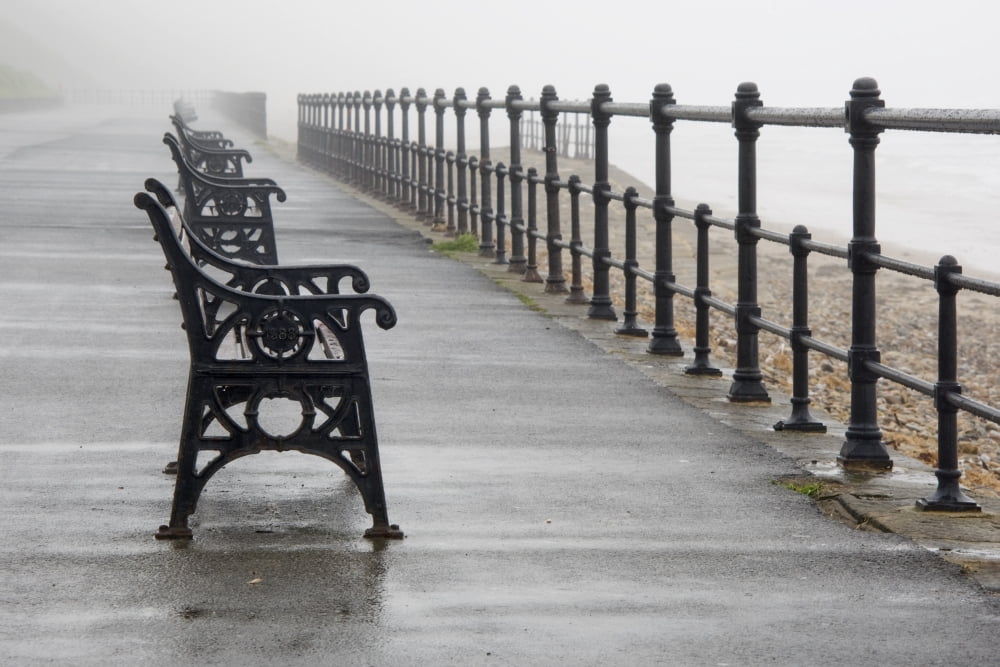 Redcar North Yorkshire England Row Of Benches Overlooking The Beach And Sea Canvas Art - John Short Design Pics (34 x 22)
