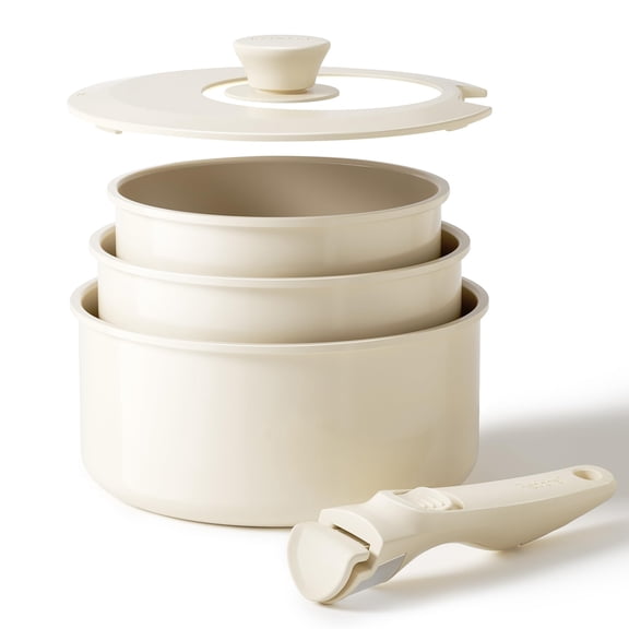Redchef Saucepan Set with Removable Handles, Non-Stick Ceramic Pot 16/18/20 cm, 3-in-1 Locking Lid, Oven Safe