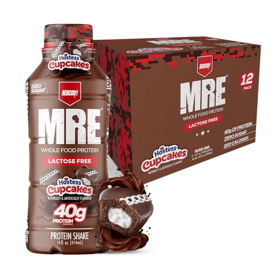 Redcon1 MRE 40g Protein Shake, Hostess Cupcakes Flavor, 12oz Bottles, 12-Pack
