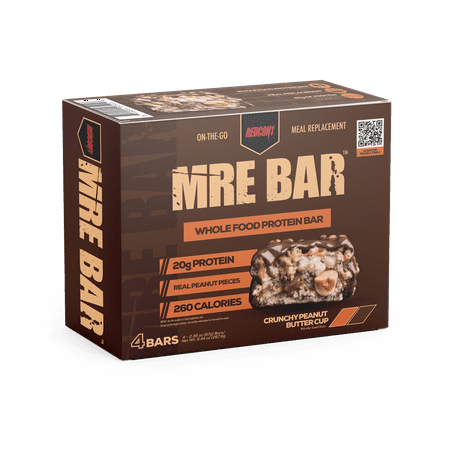 Redcon1 MRE Bar, Crunchy Peanut Butter, 20g Protein, 2.36 oz, 4 Bars