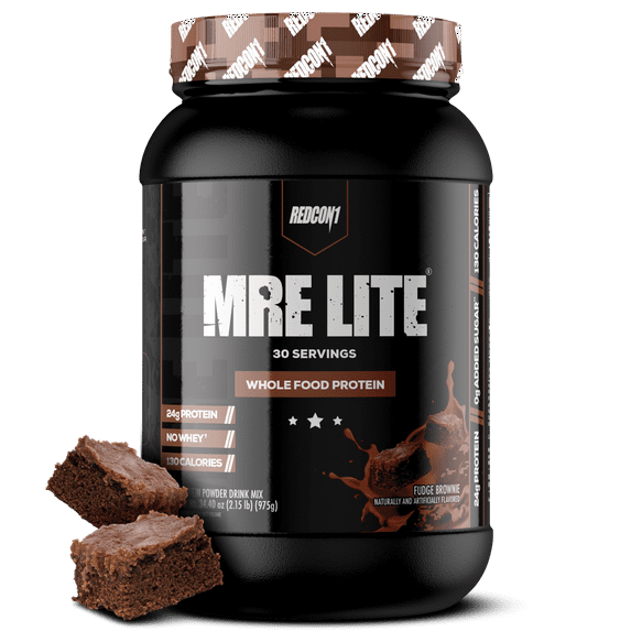 REDCON1 MRE Lite Whole Food Protein Powder, Fudge Brownie - Low Carb & Whey Free Meal Replacement with Animal Protein Blends - Easy to Digest Supplement Made with MCT Oils (30 Servings)