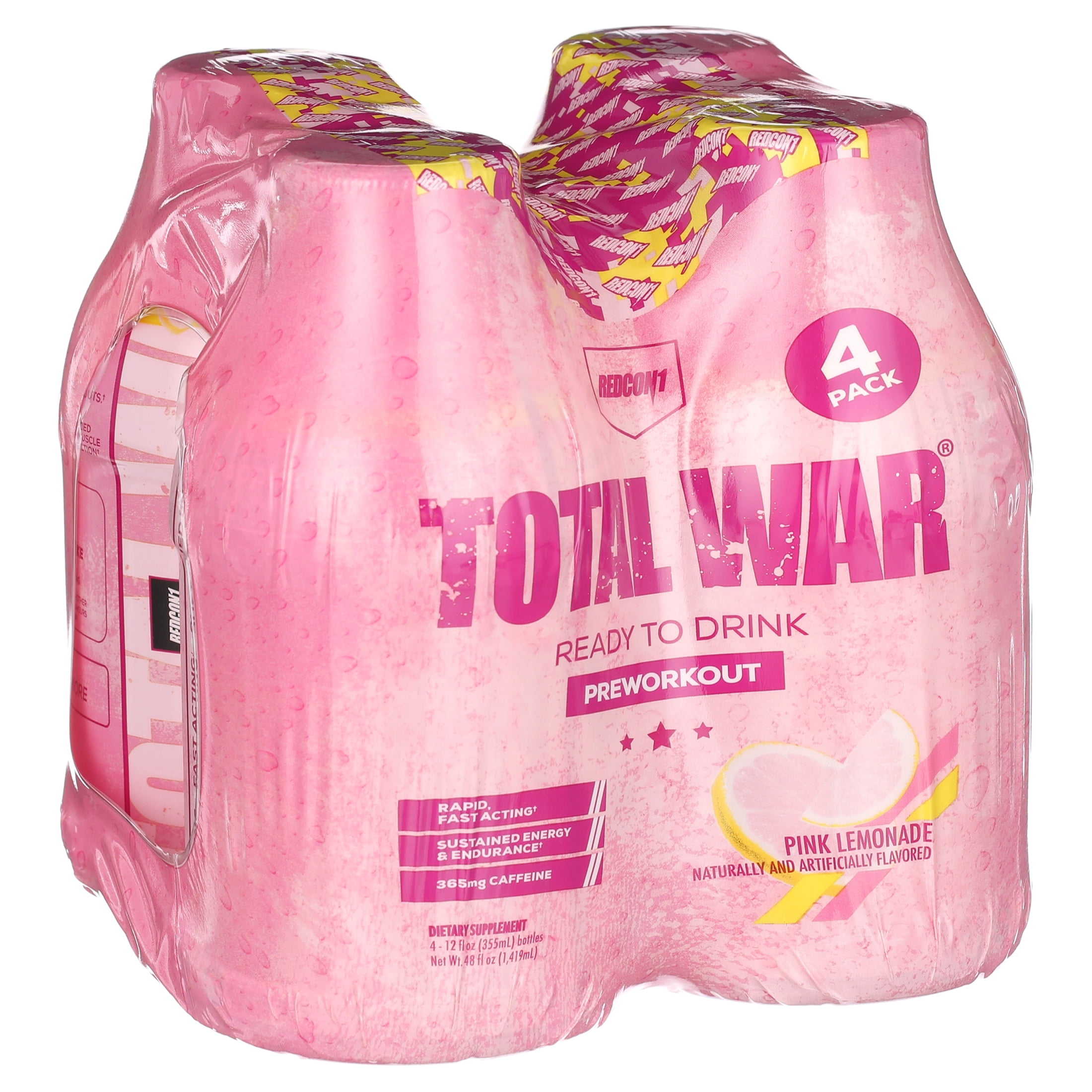 Redcon1 Total War Ready to Drink PreWorkout , Pink Lemonade, 4Pack