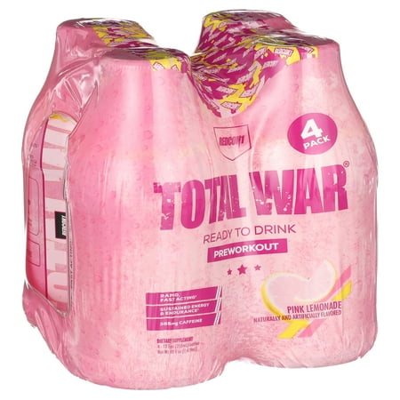 Redcon1 Total War PreWorkout Ready to Drink, Pink Lemonade, 4 Pack
