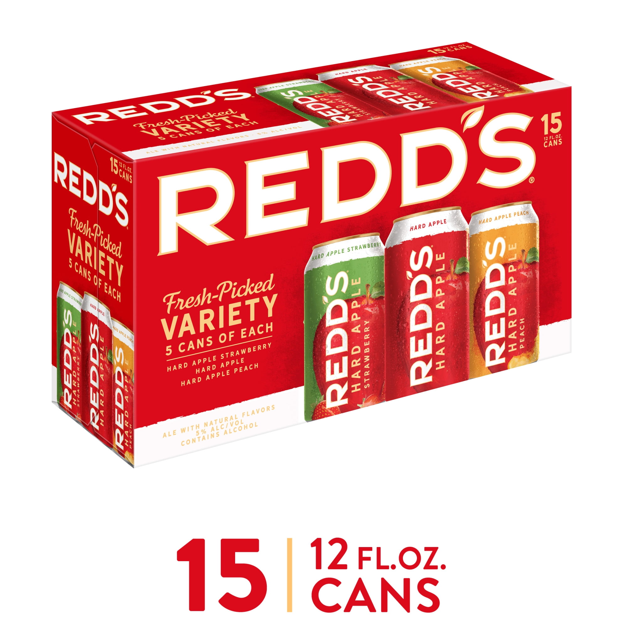 Redd's Fruity Variety Pack Fruit Beer, 15 Pack, 12 fl oz Cans, 5 ABV