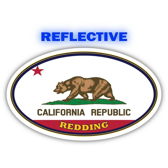 Redding City California State Flag | CA Flag Shasta County Oval State Colors Reflective Sticker Car Decal 3x5 inches