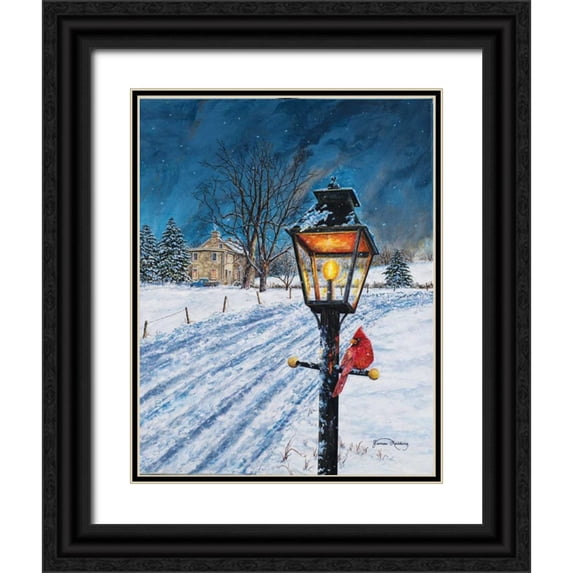 Redding, James 12x14 Black Ornate Wood Framed with Double Matting Museum Art Print Titled - Winterberry Lamppost