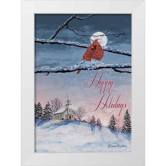 Redding, James 14x18 White Modern Wood Framed Museum Art Print Titled - Happy Holiday Cardinal