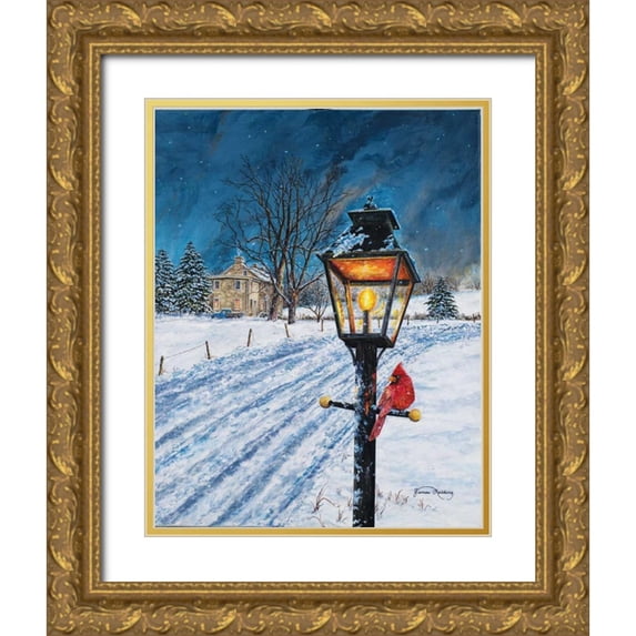 Redding, James 26x32 Gold Ornate Wood Framed with Double Matting Museum Art Print Titled - Winterberry Lamppost