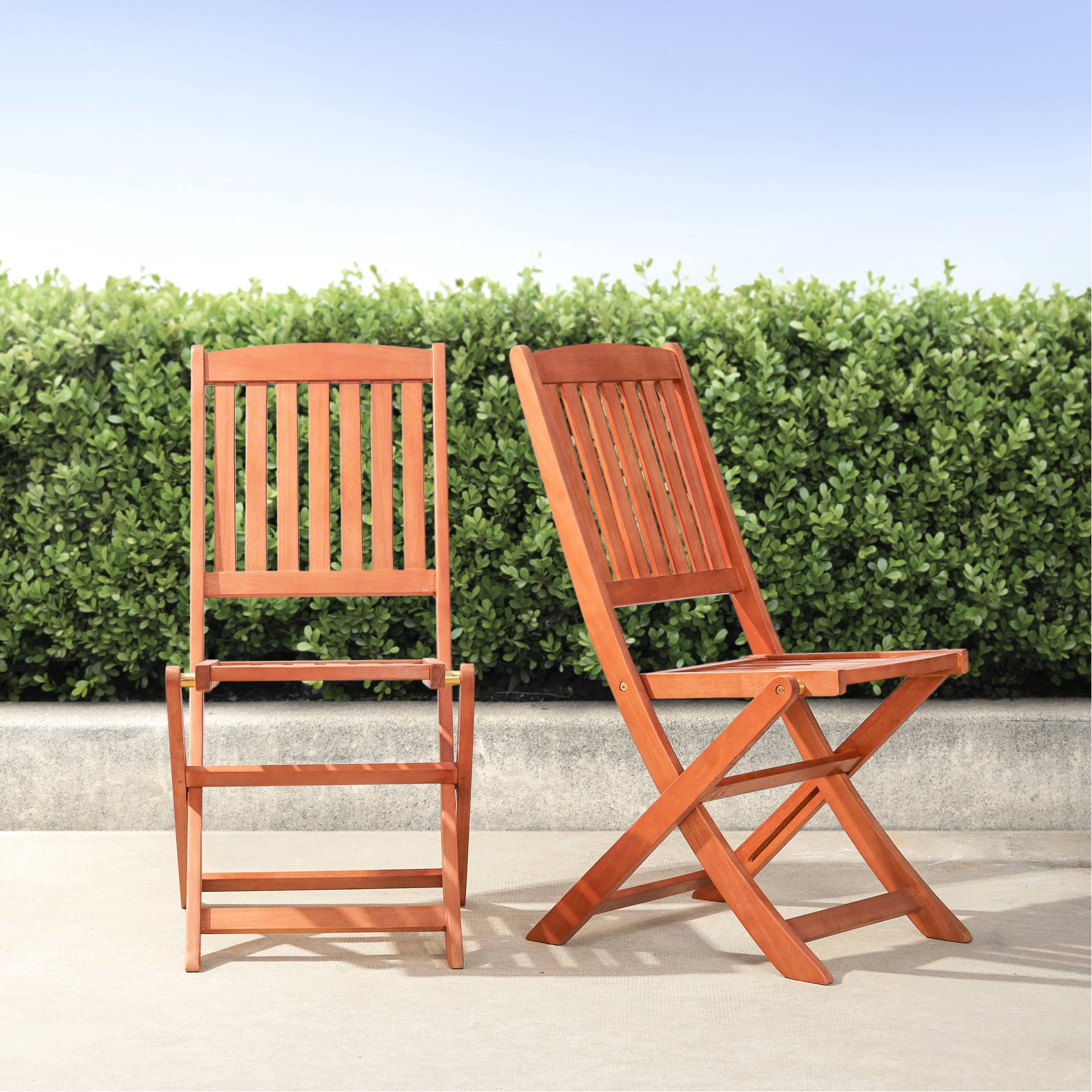 Reddish Brown Patio Folding Chairs (2) - Eucalyptus Hardwood Build ...