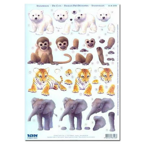 Reddy Creative Cards Die-Cut 3D Card Toppers - Baby Animals