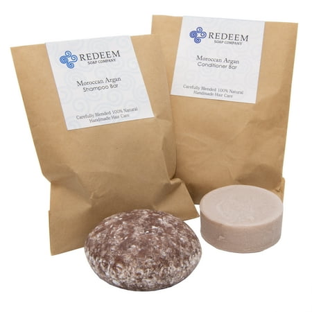 Redeem Soap Company Moroccan Argan Shampoo Bar and Conditioner Bar - Natural Hair Care - Smooth and Moisturize Damaged Hair